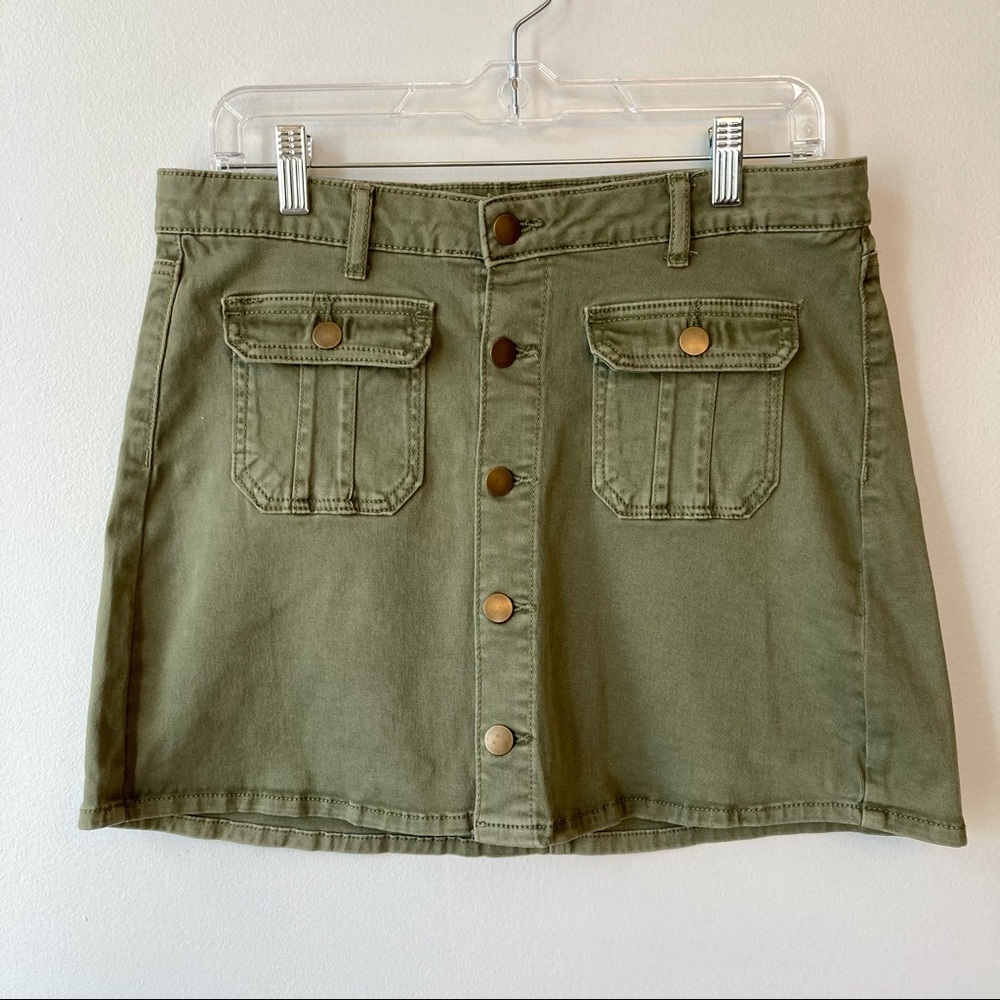 ALTAR'D STATE GREEN DENIM MINI SKIRT